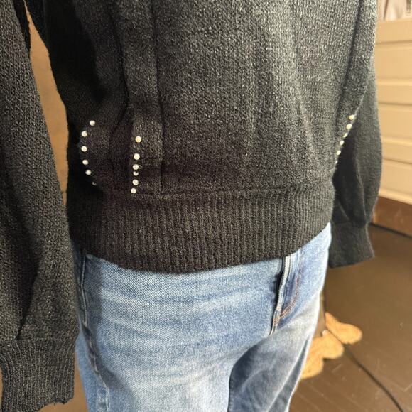 Vintage Donagain Black Beaded Pearl Accent Sweater Acrylic Knit Sz M - Picture 8 of 11